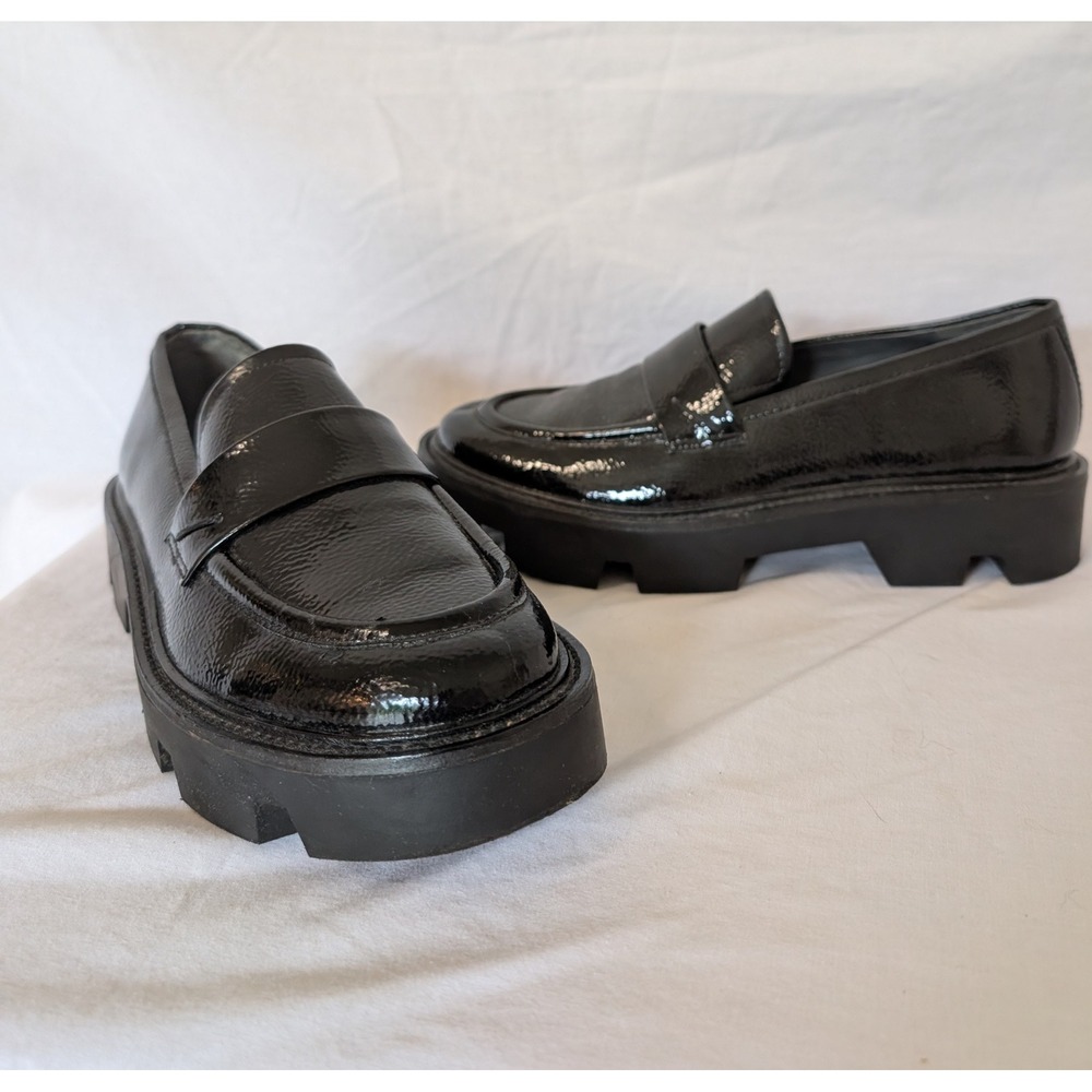 Sarto by Franco Sarto Black Patent Lug Sole Loafers Women's Size 8 Preppy Office